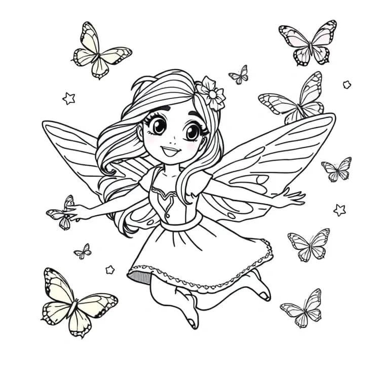 Ana flying with colorful butterflies