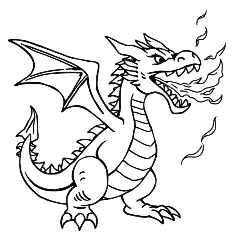 fiery dragon breathing flames