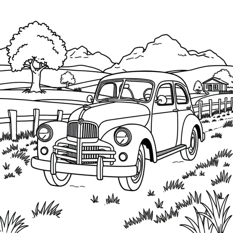 old-fashioned car in a countryside