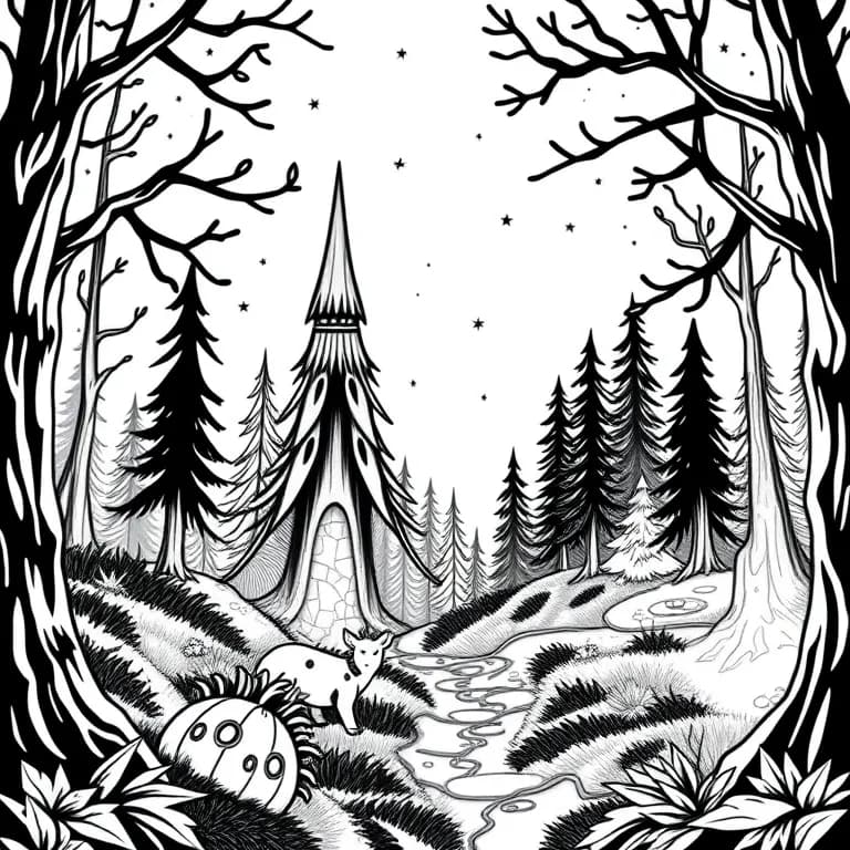 Mystical forest with glowing runes