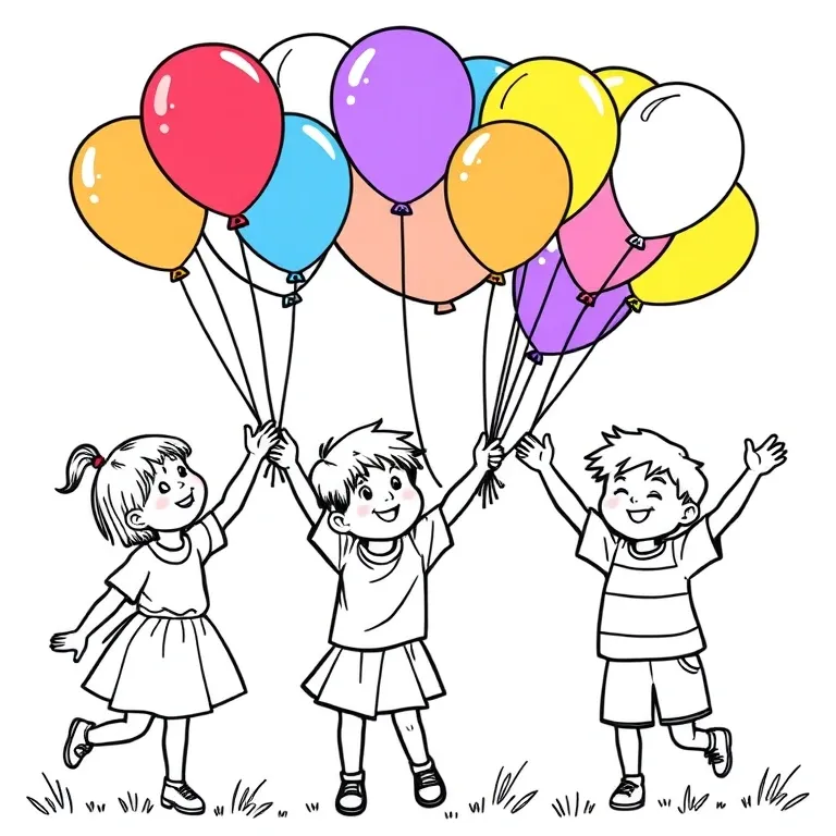 Children releasing colorful balloons
