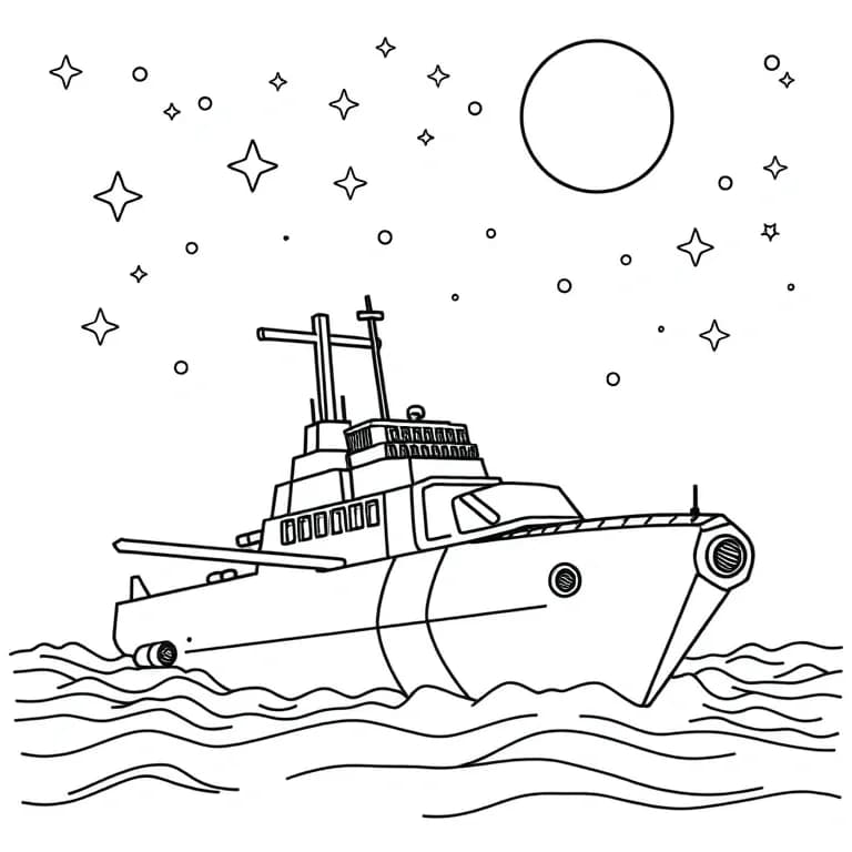 Battleship under starry night