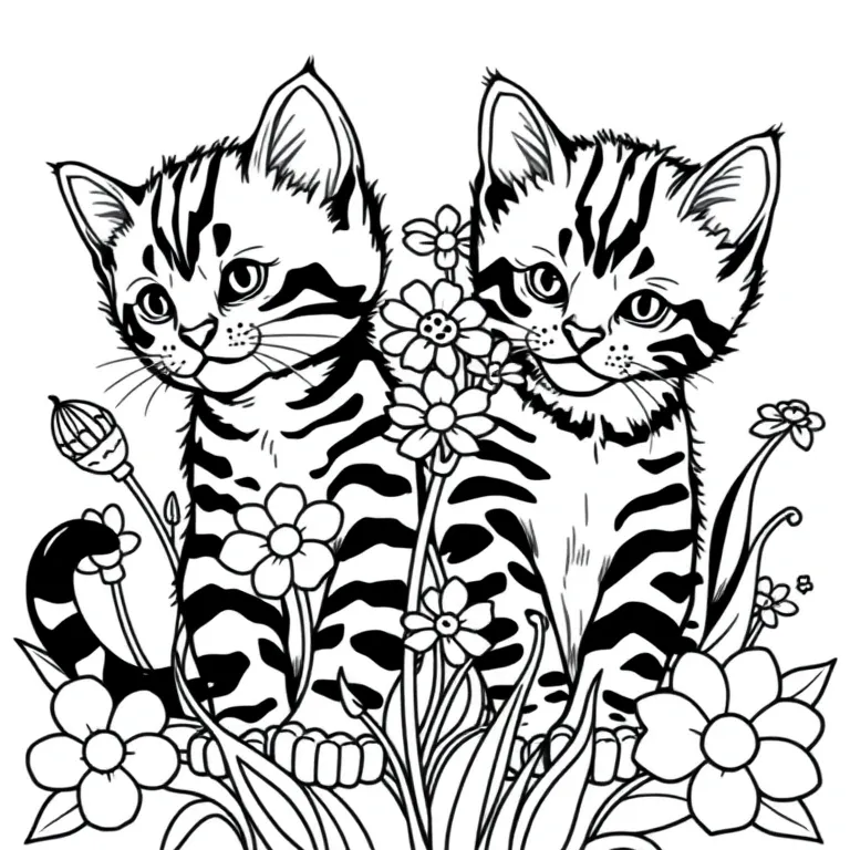 Bengal kittens playing with flowers