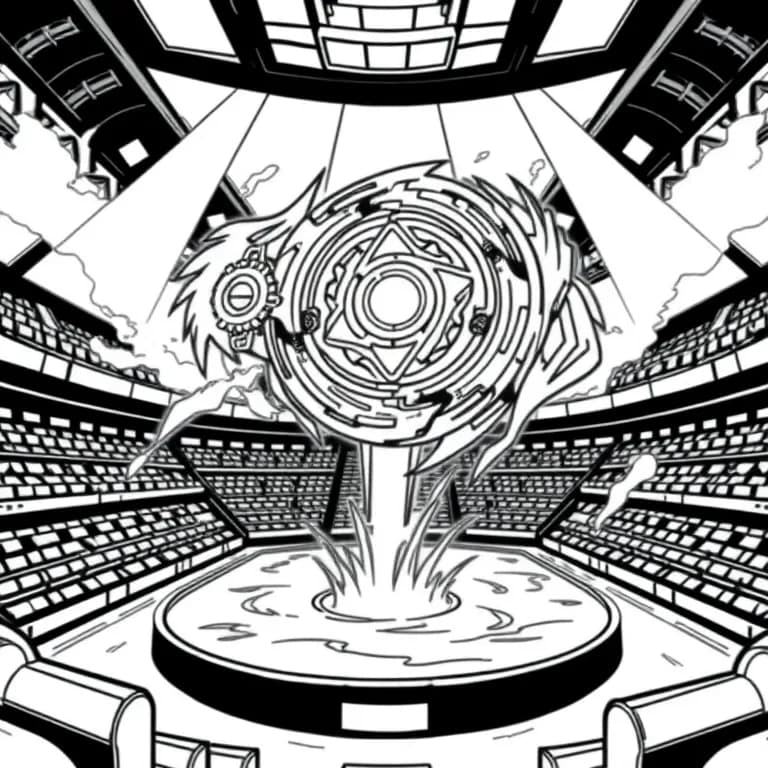 Beyblade battle in a stadium