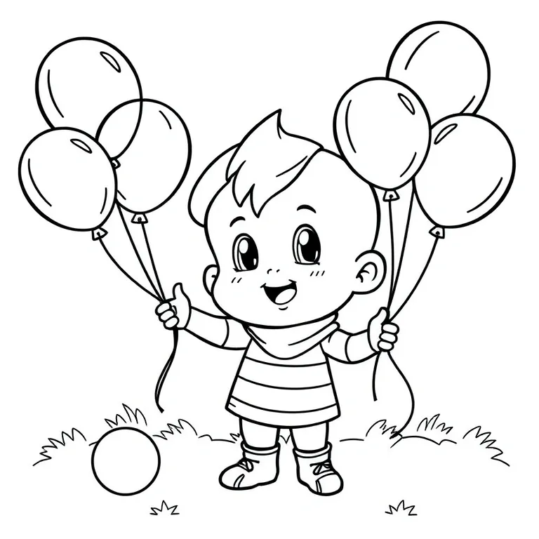 Booba playing with colorful balloons