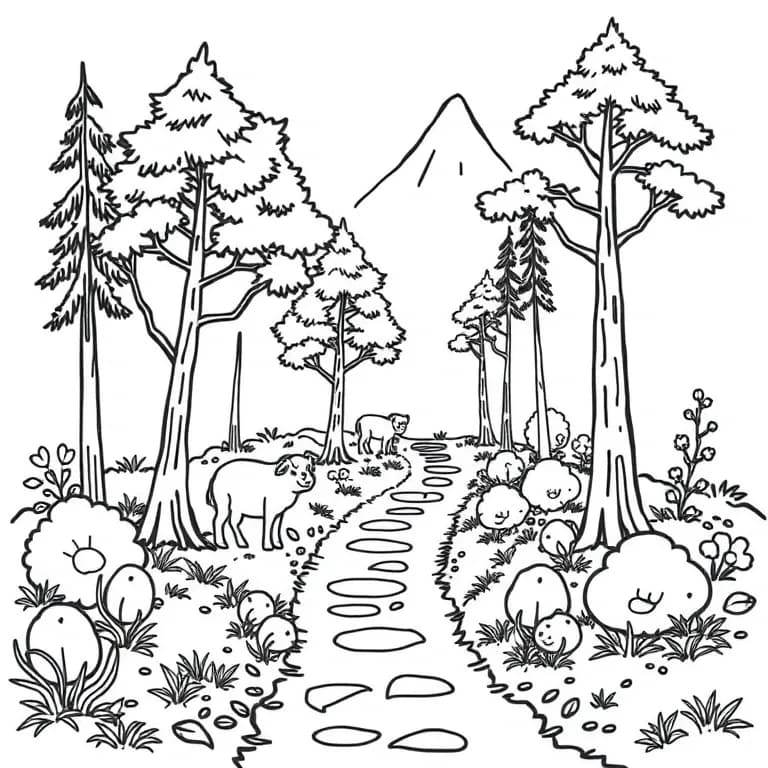 Nature trail with wildlife and trees