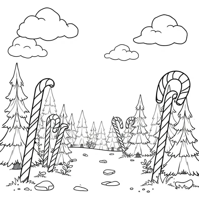Candy cane forest with marshmallow clouds