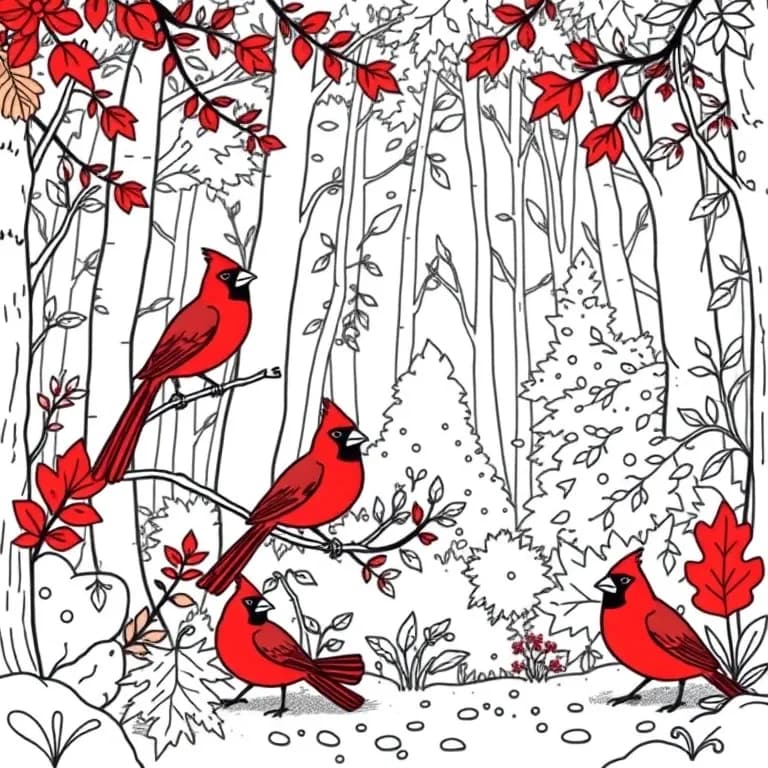 Cardinals in a vibrant autumn forest