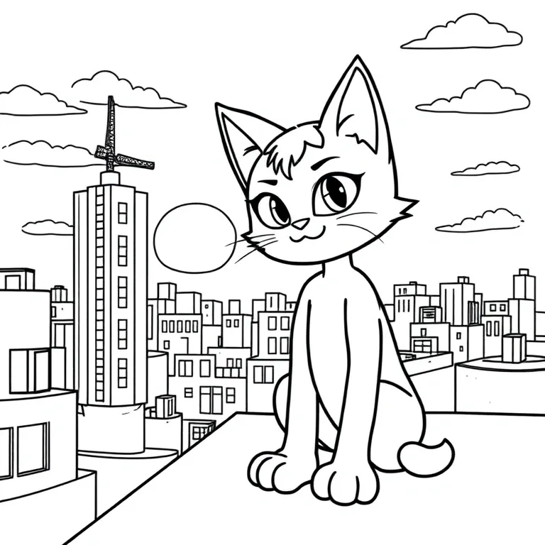 Catboy on a rooftop at sunset