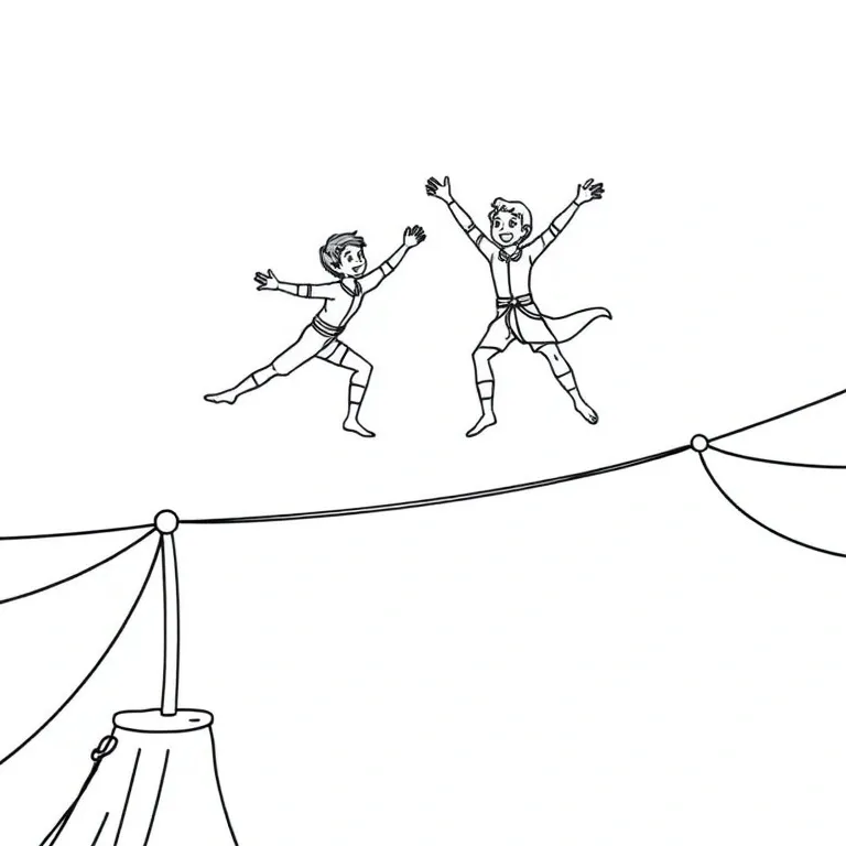 Acrobats performing on a tightrope