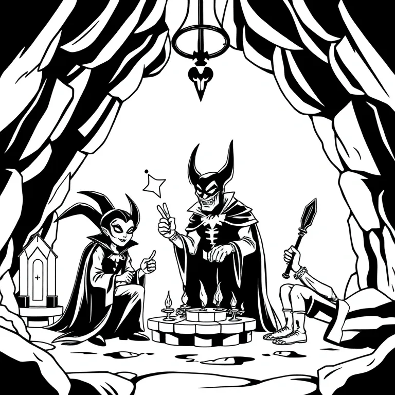 Villains plotting in a lair