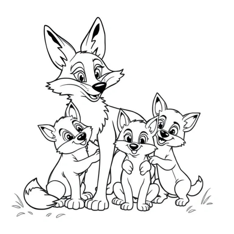 Coyote with playful pups
