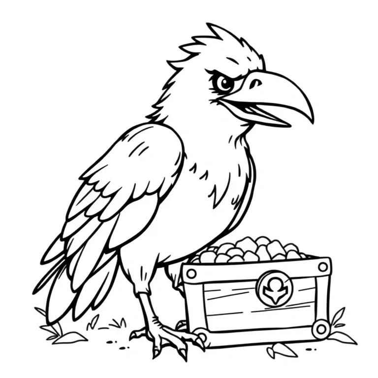 Crow with a treasure chest