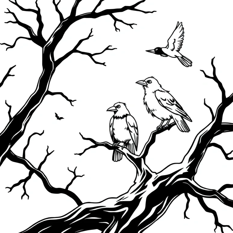 Crows perched on a spooky tree
