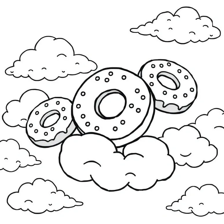 Doughnuts floating on clouds