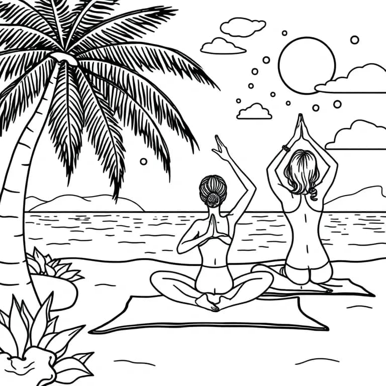 Yoga class on a sunny beach