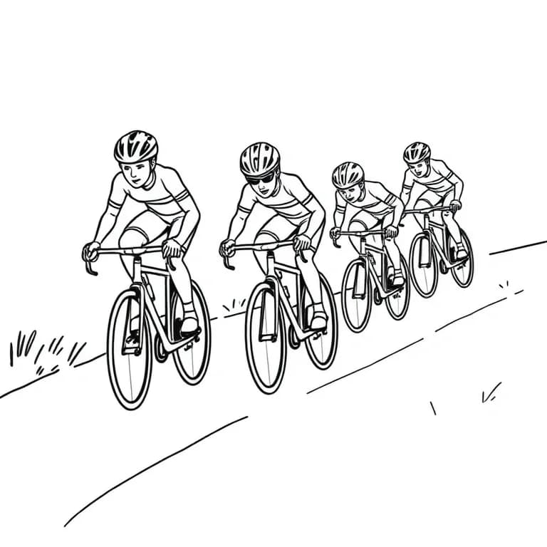 Bicyclists racing down a hill