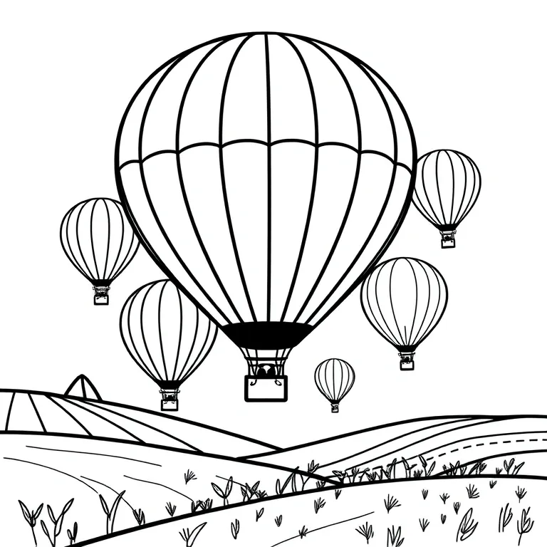 Hot air balloons over fields