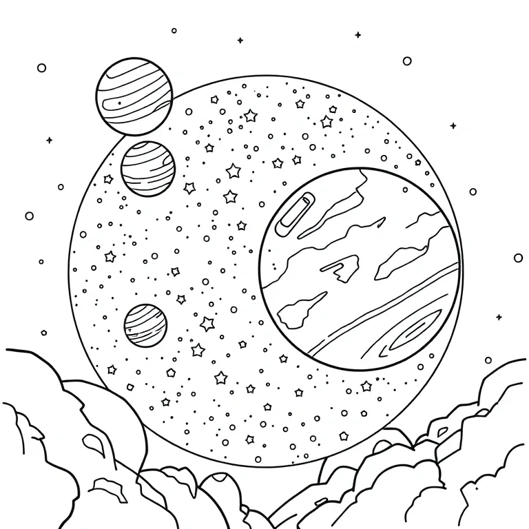 Galactic space scene with planets