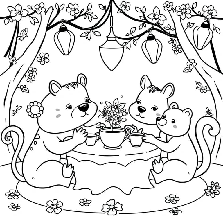 silly animals having a tea party