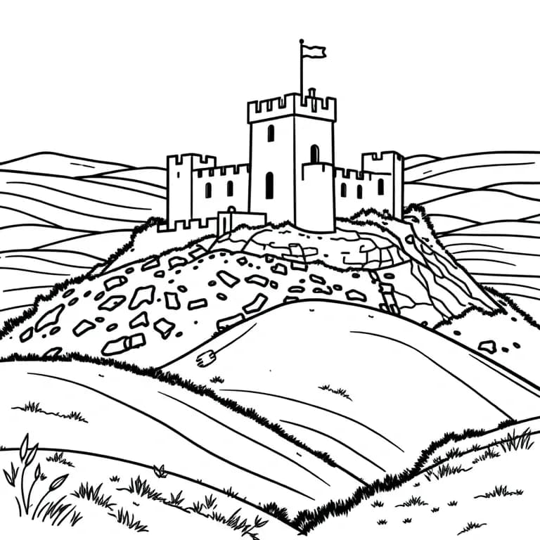 Irish castle with rolling hills