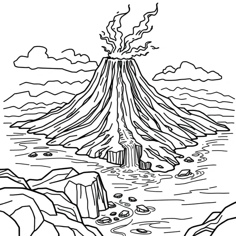 Volcanic island with lava flow