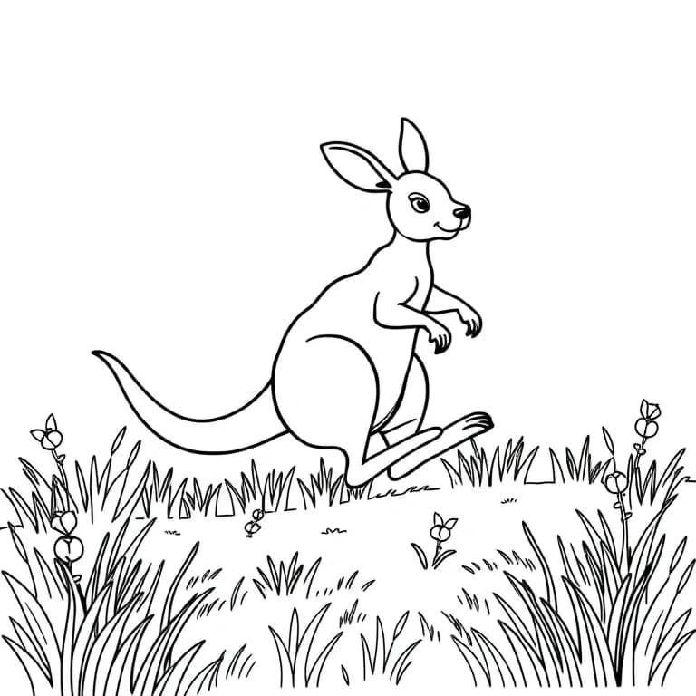 Kangaroo hopping in a meadow