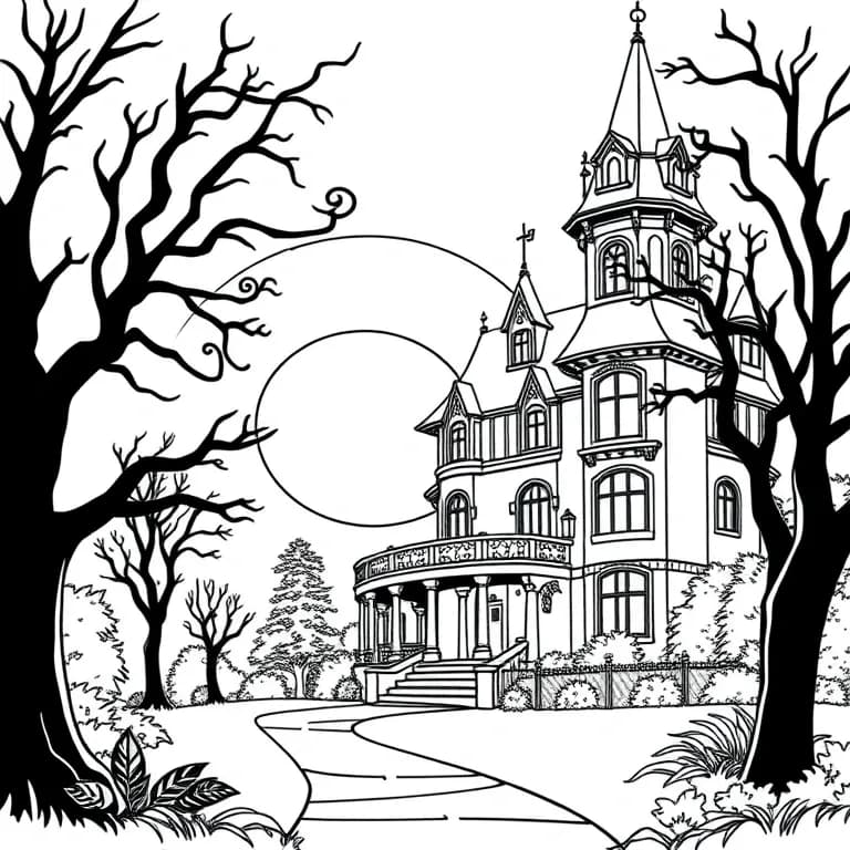 Haunted mansion at sunset