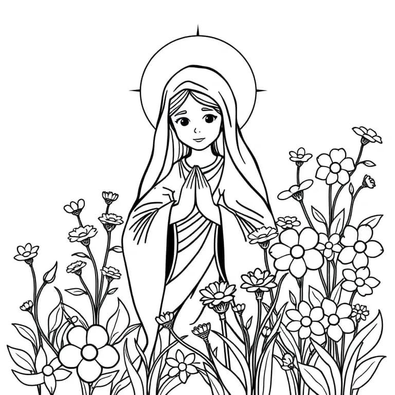 Mary with a garden of flowers