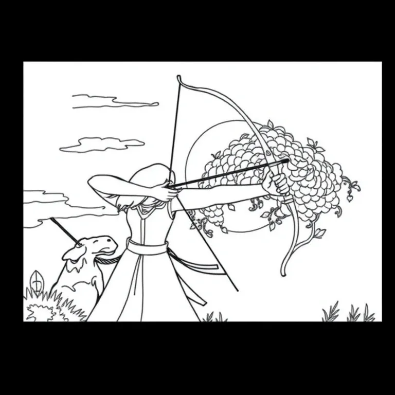 Merida practicing archery at sunset