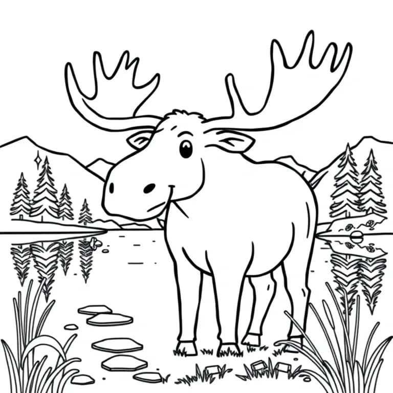 Moose by a tranquil lake
