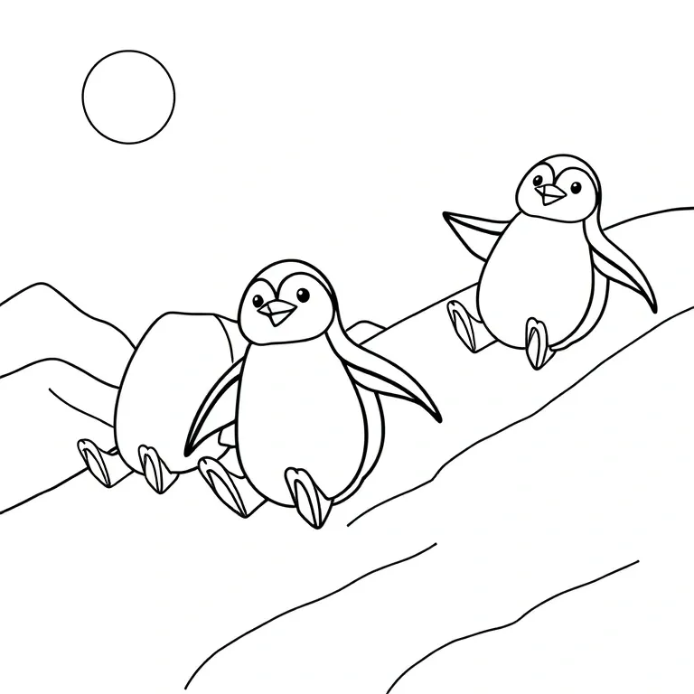 Penguins sliding down ice hills