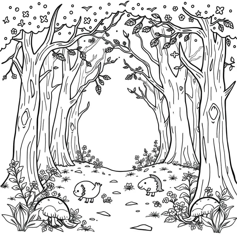 A magical forest with creatures