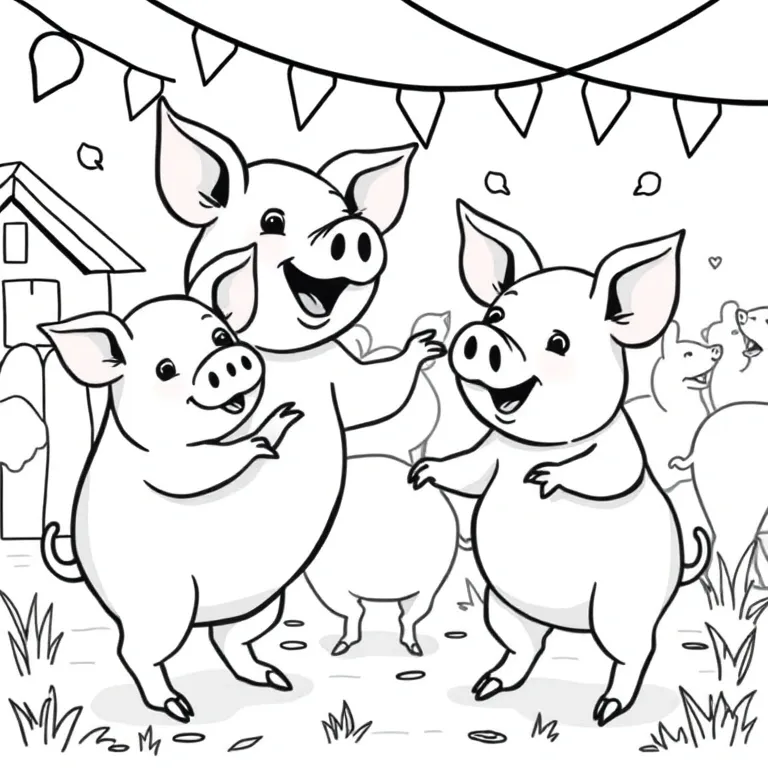 Pigs dancing in a barnyard party
