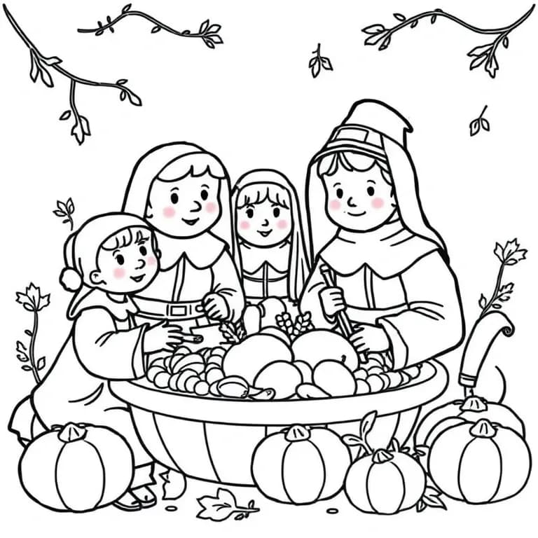 Pilgrims at a harvest feast