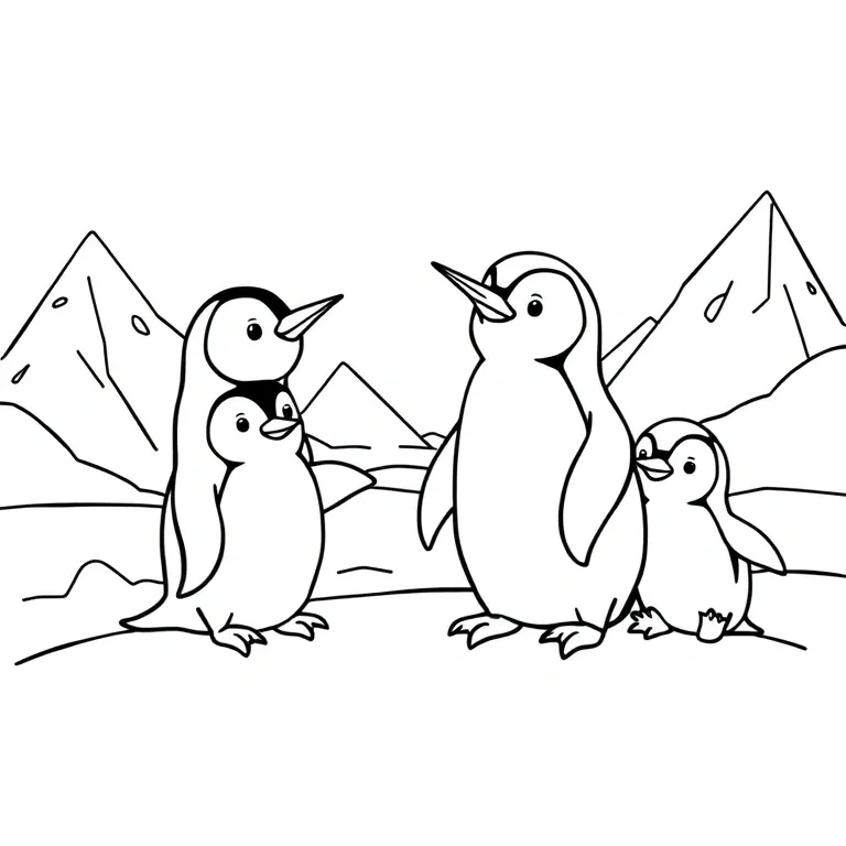 Playful penguins in icy landscape