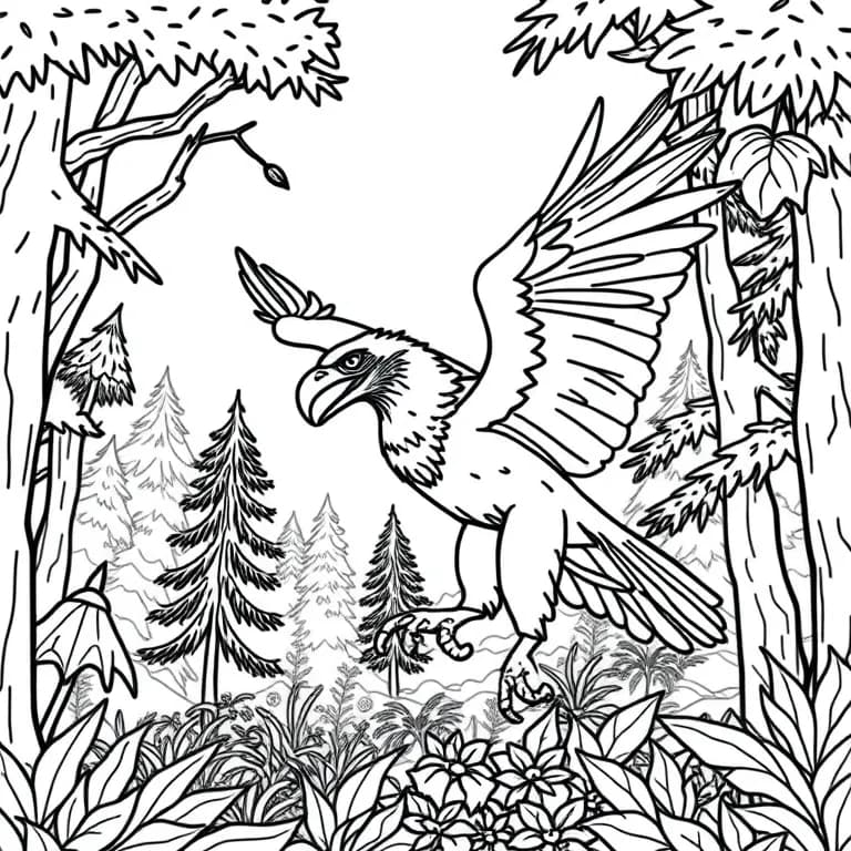 A raptor hunting in a dense forest