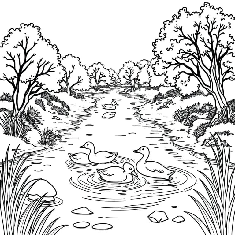 Peaceful river with ducks