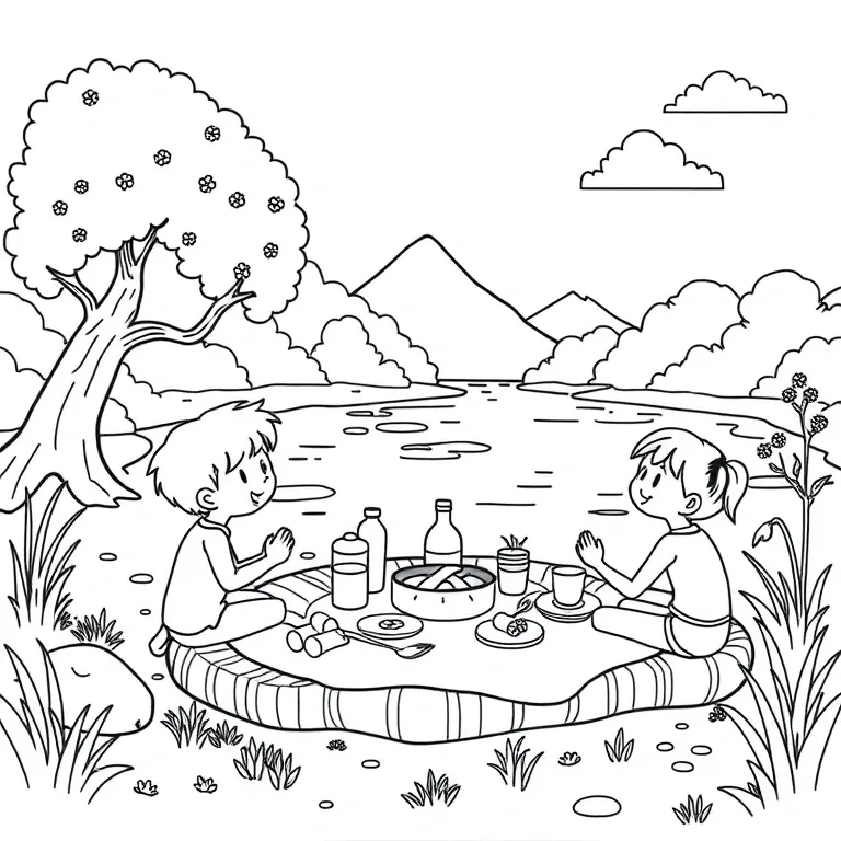 Riverbank picnic with friends