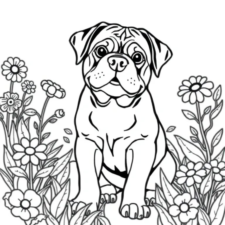 Rottweiler in a flower garden