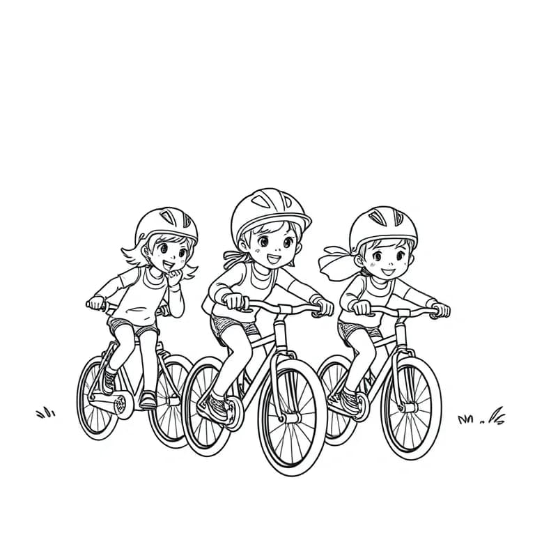 children wearing helmets riding bikes