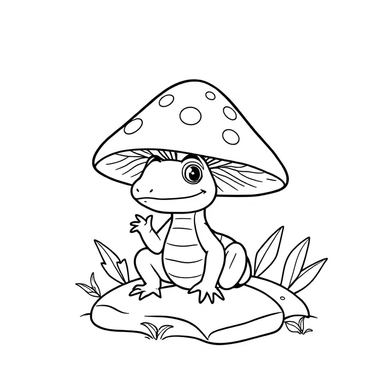 Salamander beneath a mushroom
