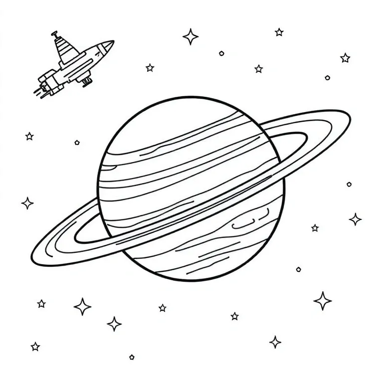 Saturn with spaceships and stars