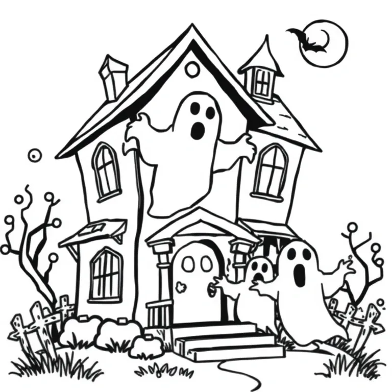A haunted house with ghosts screaming
