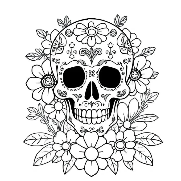 Skull surrounded by flowers