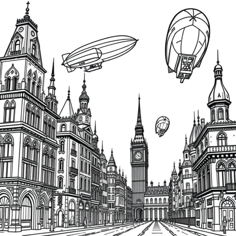 Victorian city with airships