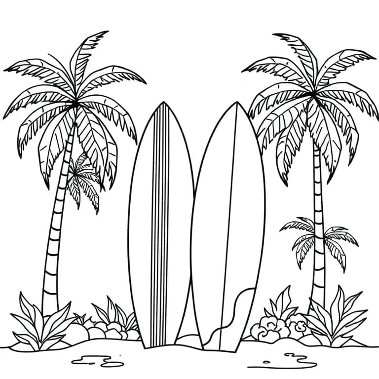 Surfboards with tropical palm trees