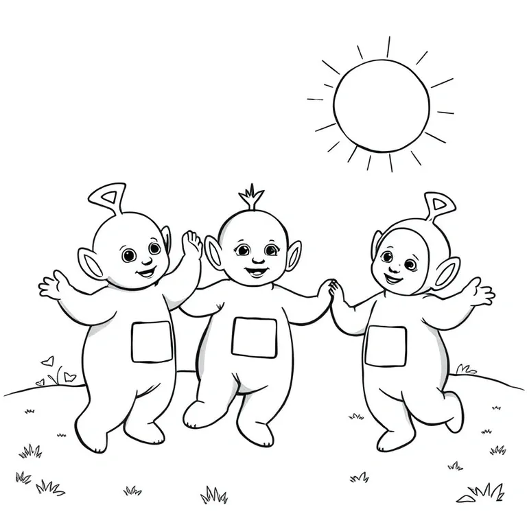 Teletubbies dancing under the sun