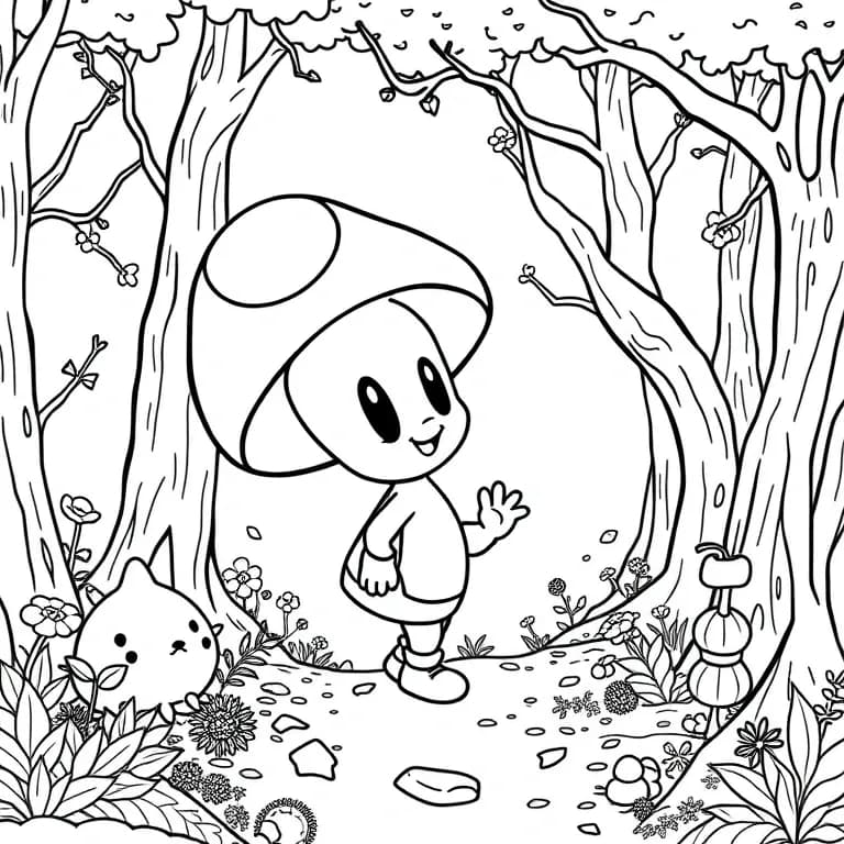 Toadette exploring a magical forest