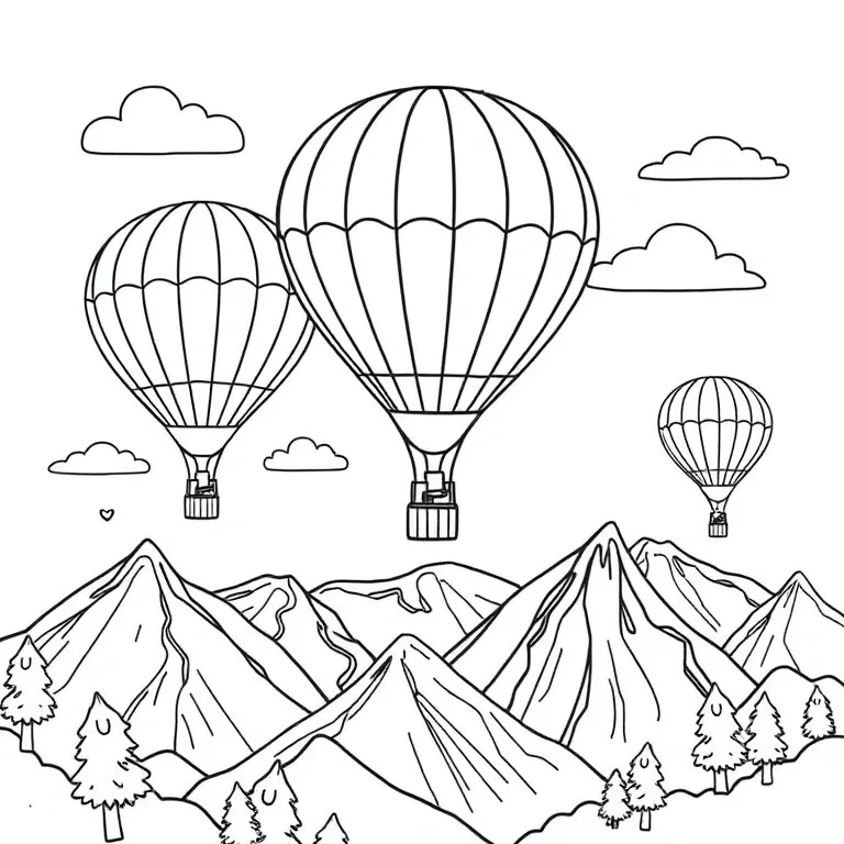 Hot air balloons over mountains